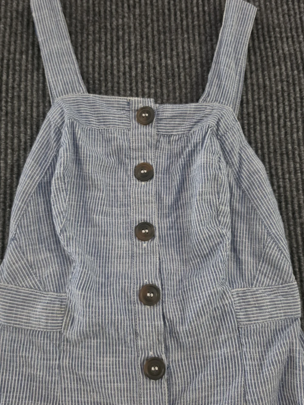 Wide-Leg Button-Front Jumpsuit - Light Blue Pinstripe